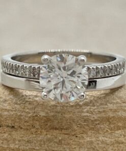 Lab Diamond Ring Set Comfort Wedding Band White Gold Platinum LS6929
