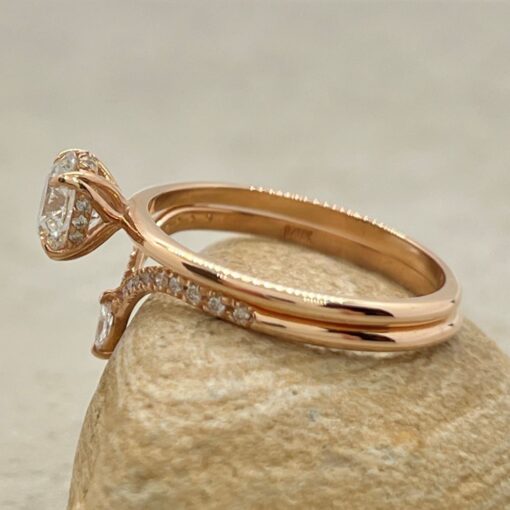 Lab Grown Diamond Ring Bridal Set Marquise Crown Band Rose Gold LS6970