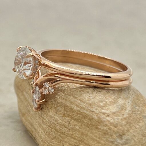 Lab Grown Diamond Ring Bridal Set Marquise Vine Band Rose Gold LS6969