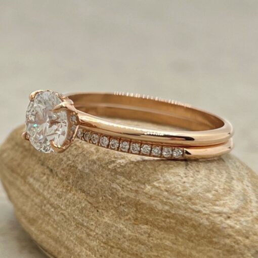 Lab Grown Diamond Ring Set Half Eternity Wedding Band Rose Gold LS6968