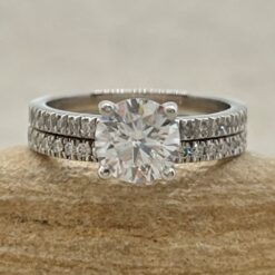 Lab Grown Round Diamond Engagement Ring Set White Gold Platinum LS6928