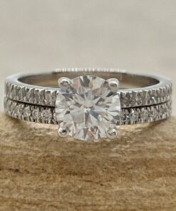 Lab Grown Round Diamond Engagement Ring Set White Gold Platinum LS6928