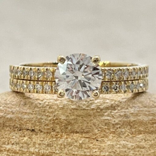Lab Round Diamond Ring Half Eternity Wedding Band Yellow Gold LS6928