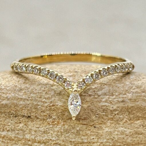 Marquise Diamond Crown Wedding Band Half Eternity Yellow Gold LS6854