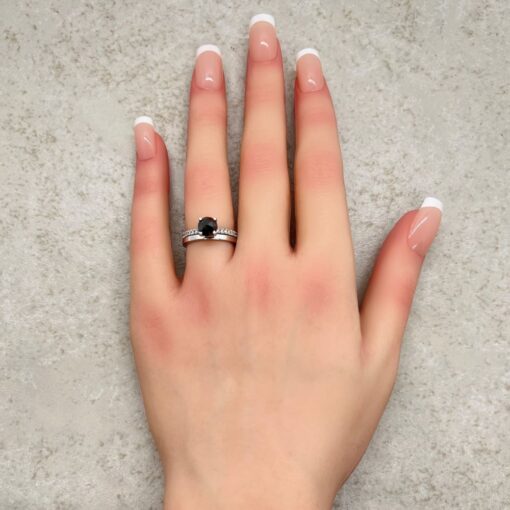 Matching Black Diamond Engagement Ring Set White Gold Platinum LS6938