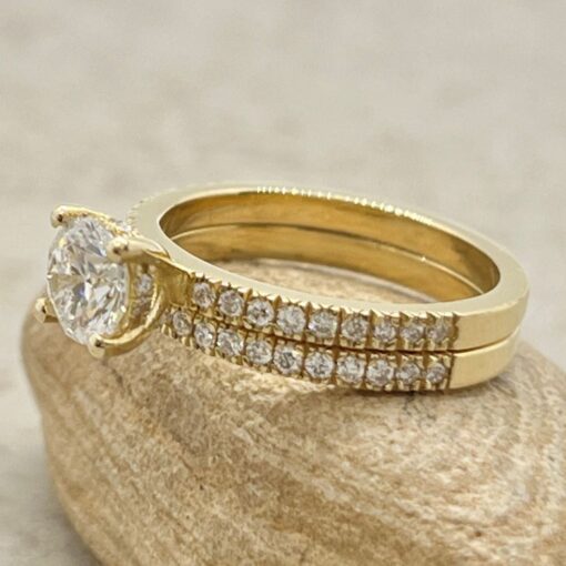 Matching Lab Grown Diamond Engagement Wedding Rings Yellow Gold LS6934