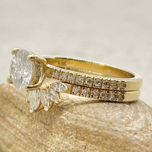 Moissanite Diamond Crown Wedding Ring Set White Gold Platinum LS6930