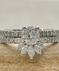 Moissanite Engagement Ring Set Diamond Band White Gold Platinum LS6924