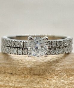 Moissanite Engagement Ring Set Diamond Band White Gold Platinum LS6925