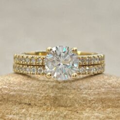 Moissanite Ring Half Eternity Diamond Wedding Band Yellow Gold LS6931