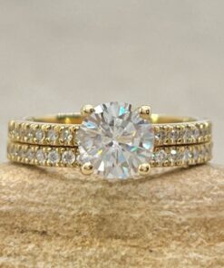Moissanite Ring Half Eternity Diamond Wedding Band Yellow Gold LS6931