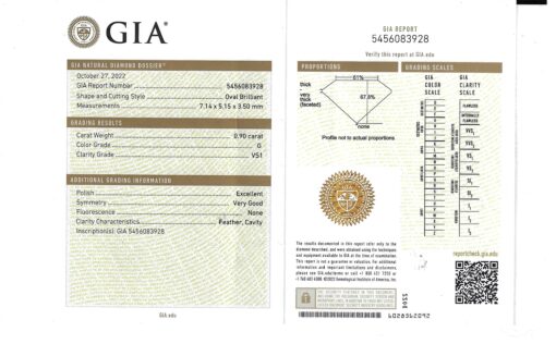 Natural Diamond Oval Brilliant Cut G VS1 GIA Certificate LS6850