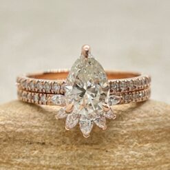 Natural Pear Cut Diamond Engagement Ring Crown Band Rose Gold LS6974