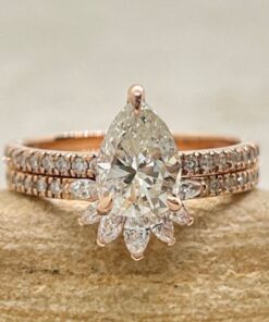 Natural Pear Cut Diamond Engagement Ring Crown Band Rose Gold LS6974