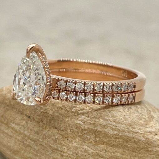 Natural Pear Cut Diamond Engagement Ring Matching Set Rose Gold LS6975