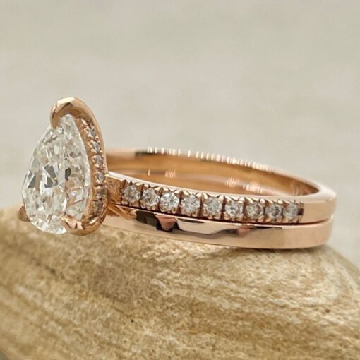 Organic Pear Cut Diamond Engagement Ring Plain Band Rose Gold LS6976