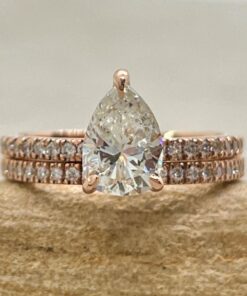 Organic Pear Cut White Diamond Half Eternity Ring Set Rose Gold LS6975