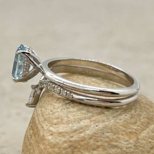 Oval Aquamarine Bridal Ring Set Hidden Halo White Gold Platinum LS6893