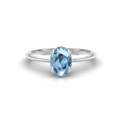 Oval Aquamarine Engagement Ring Hidden Halo White Gold Platinum LS6874