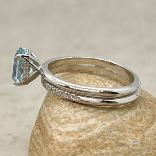 Oval Aquamarine Hidden Halo Bridal Ring Set White Gold Platinum LS6891