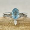 Oval Aquamarine Ring Set Crown Wedding Band White Gold Platinum LS6893