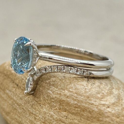 Oval Aquamarine Ring Set Diamond Crown Band White Gold Platinum LS6893