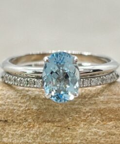 Oval Aquamarine Ring Set Half Eternity Band White Gold Platinum LS6891