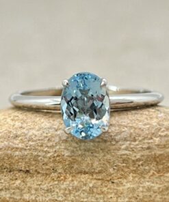 Oval Blue Aquamarine Plain Engagement Ring White Gold Platinum LS6874