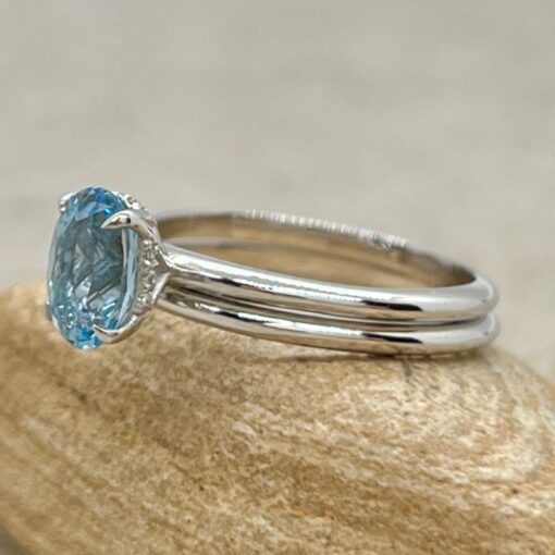 Oval Cut Aquamarine Diamond Bridal Ring Set White Gold Platinum LS6890