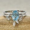 Oval Cut Aquamarine Ring Set Diamond Band White Gold Platinum LS6892