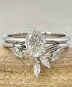 Oval Cut Diamond Ring Set Vine Wedding Band White Gold Platinum LS6880