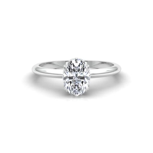 Oval Cut Moissanite Ring with Hidden Halo White Gold Platinum LS6873