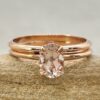 Oval Cut Peach Morganite Ring Set Diamond Hidden Halo Rose Gold LS6894