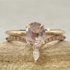 Oval Cut Peach Sapphire Diamond Ring Set Hidden Halo Rose Gold LS6901