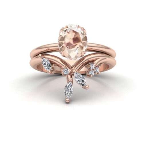 Oval Cut Peach Sapphire Ring Untreated GIA Vine Band Rose Gold LS6900
