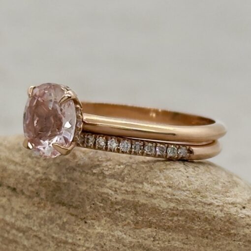 Oval Cut Untreated Madagascar Peach Sapphire Ring Set Rose Gold LS6899