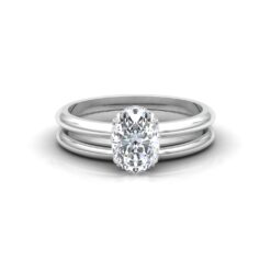 Oval Diamond Bridal Set with Plain Band White Gold Platinum LS6882