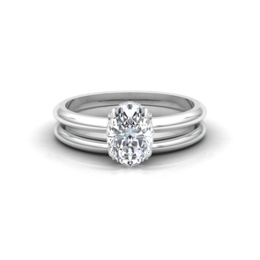 Oval Diamond Bridal Set with Plain Band White Gold Platinum LS6882