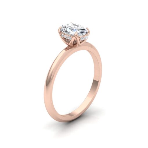 Oval Diamond Engagement Ring Side Halo Petal Prongs Rose Gold LS6877