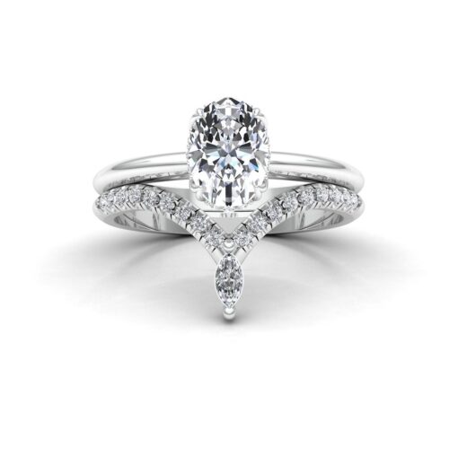 Oval Diamond Ring Set with Crown Band in White Gold Platinum LS6881