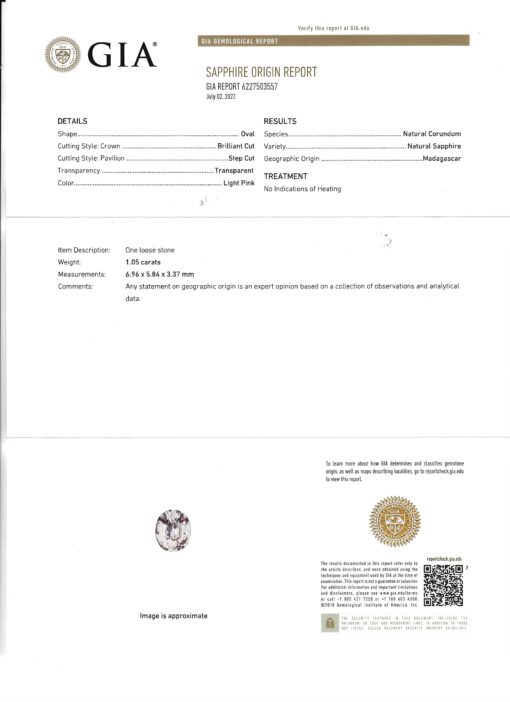 Oval Madagascar Sapphire Light Pink 1 Carat GIA Certificate LS6876