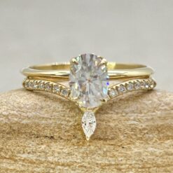 Oval Moissanite Diamond Ring Bridal Set Crown Band Yellow Gold LS6889