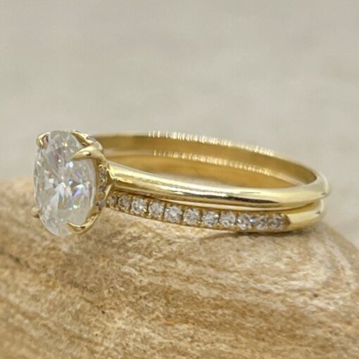 Oval Moissanite Half Eternity Ring Set Hidden Halo Yellow Gold LS6887