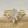 Oval Moissanite Ring Set Marquise Vine Wedding Band Yellow Gold LS6888