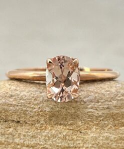 Oval Peachy Pink Morganite Ring Diamond Hidden Halo Rose Gold LS6875