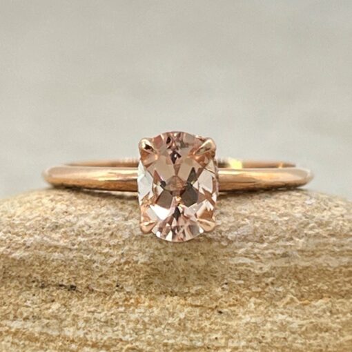 Oval Peachy Pink Morganite Ring Diamond Hidden Halo Rose Gold LS6875