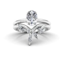 Oval Ring Vine Band Diamond Wedding Set in White Gold Platinum LS6880