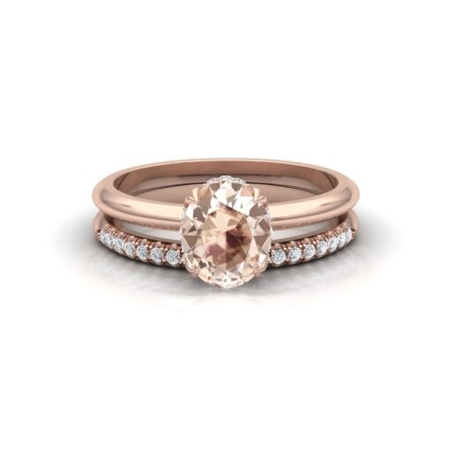Peach Sapphire Engagement Ring GIA Half Eternity Band Rose Gold LS6899
