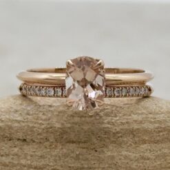 Peachy Pink Morganite Ring Half Eternity Wedding Band Rose Gold LS6895