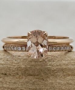 Peachy Pink Morganite Ring Half Eternity Wedding Band Rose Gold LS6895